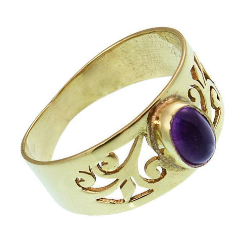 Messing Ringe Amethyst lila oval Spiralen breit antik golden nickelfrei Tribal - chic - net.de
