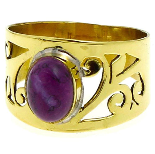 Messing Ringe Amethyst lila rund Spiralen breit antik golden nickelfrei Tribal - chic - net.de
