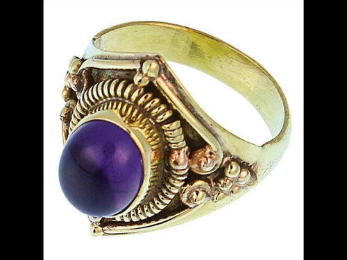Messing Ringe Amethyst oval Bögen Dreieck Feder breit antik gold nickelfrei oxidiert Tribal - chic - net.de
