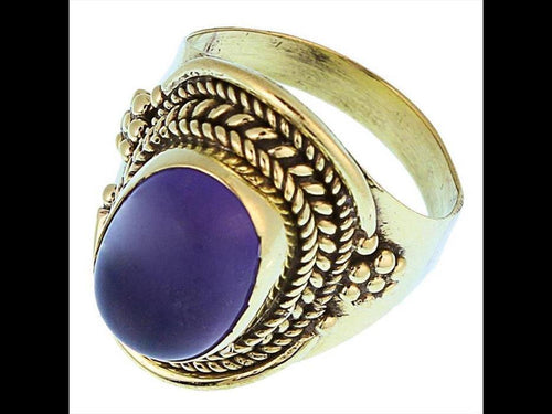 Messing Ringe Amethyst oval Bögen Seile Blumen breit antik golden nickelfrei Tribal Schmuck - chic - net.de