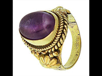 Load image into Gallery viewer, Messing Ringe Amethyst oval Seile Blumen breit antik golden oxidiert nickelfrei Tribal Schmuck - chic - net.de
