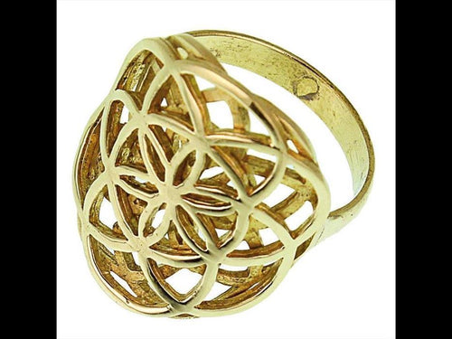 Messing Ringe Blume des Lebens doppelt Brass antik golden nickelfrei Tribal Schmuck - chic - net.de