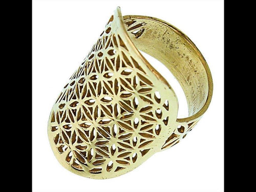 Messing Ringe Blume des Lebens oval Brass antik golden nickelfrei Tribal Schmuck - chic - net.de