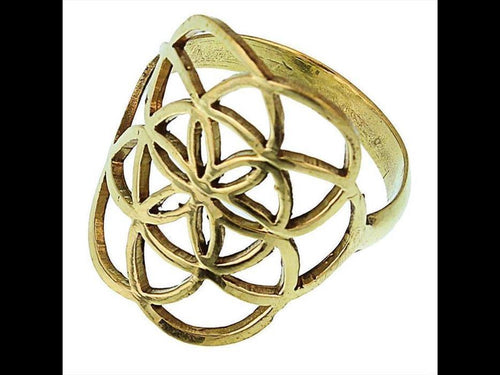 Messing Ringe Blume des Lebens wellig Brass antik golden nickelfrei Tribal Schmuck - chic - net.de