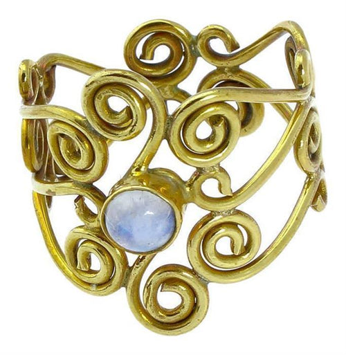 Messing Ringe breit weiß Stein Spirale verschnörkelt antik golden nickelfrei Tribal Steinringe - chic - net.de