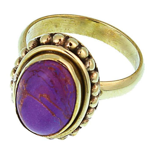 Messing Ringe Howlith lila 16 mm oval Kugel Rand antik golden nickelfrei oxidiert Tribal Schmuck - chic - net.de