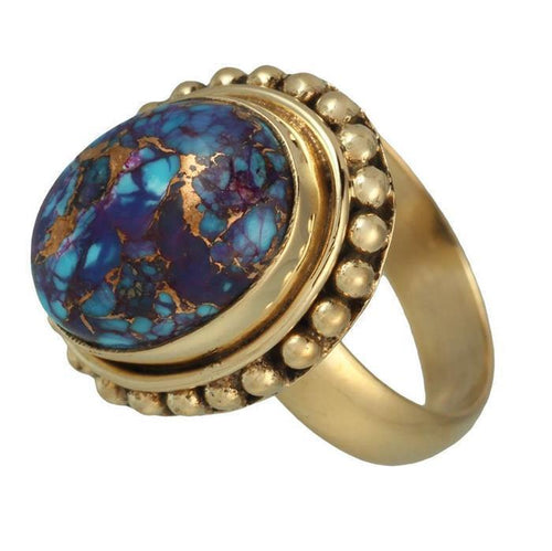 Messing Ringe Howlith lila hellblau 16 mm oval Kugel Rand antik golden - chic - net.de