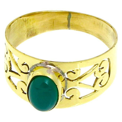 Messing Ringe Jade grün oval Spiralen Stanzmuster 10 mm antik golden nickelfrei Tribal Brass - chic - net.de