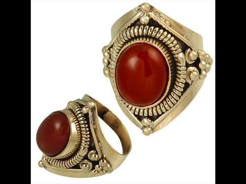 Messing Ringe Karneol oval Bögen Dreieck Feder breit antik gold - chic - net.de