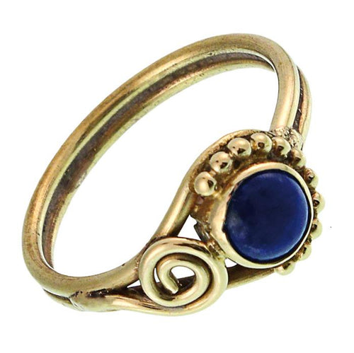 Messing Ringe Kugel Halbkreis Spirale Lapis rund antik golden nickelfrei Tribal schmal - chic - net.de