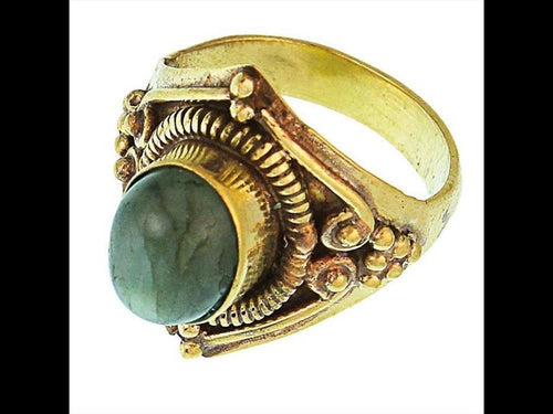 Messing Ringe Labradorit oval Bögen Dreieck Feder breit antik gold nickelfrei oxidiert Tribal - chic - net.de