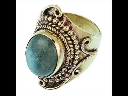 Messing Ringe Labradorit oval Bögen Punkte Seil breit antik gold nickelfrei oxidiert Tribal Schmuck - chic - net.de