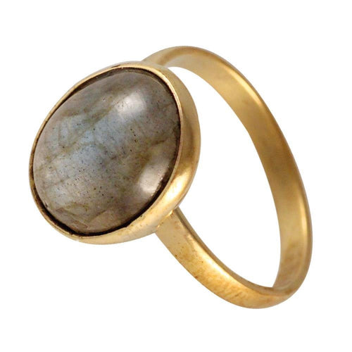Messing Ringe Labradorith schimmernd glatt oval Kugel Rand antik golden Tribal Schmuck - chic - net.de