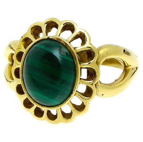 Messing Ringe Malachit grün Blume oval 19 mm antik golden nickelfrei Tribal Brass - chic - net.de