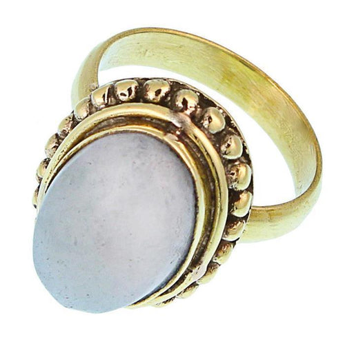 Messing Ringe Mondstein 16 mm oval Kugel Rand antik golden nickelfrei oxidiert Tribal Schmuck - chic - net.de