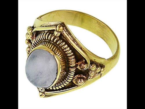 Messing Ringe Mondstein oval Bögen Dreieck Feder breit antik gold nickelfrei oxidiert Tribal - chic - net.de