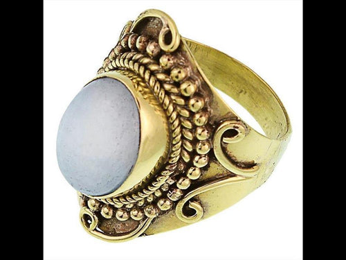Messing Ringe Mondstein oval Bögen Punkte Seil breit antik golden nickelfrei oxidiert Tribal Schmuck - chic - net.de
