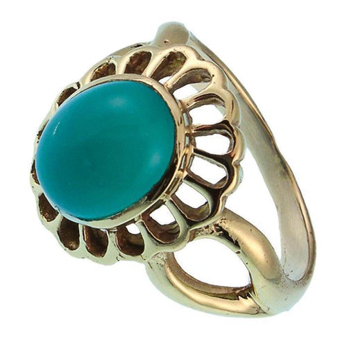 Messing Ringe Onyx grün Blume oval 19 mm antik golden nickelfrei Tribal Brass - chic - net.de