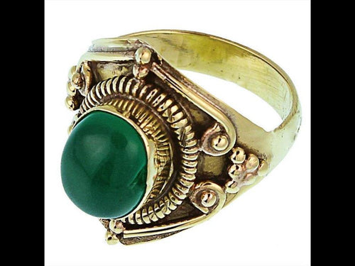 Messing Ringe Onyx grün oval Bögen Dreieck Feder breit antik gold nickelfrei oxidiert Tribal Schmuck - chic - net.de