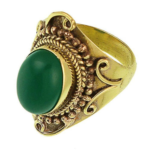 Messing Ringe Onyx grün oval Bögen Punkte Seil breit antik golden nickelfrei oxidiert Tribal Schmuck - chic - net.de