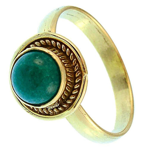 Messing Ringe Onyx grün rund Zopf Rand antik golden nickelfrei Tribal Schmuck Steinringe - chic - net.de