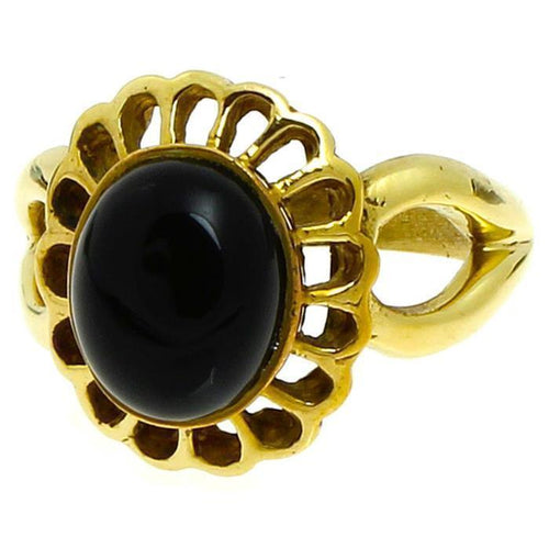 Messing Ringe Onyx schwarz Blume oval 19 mm antik golden nickelfrei Tribal Brass - chic - net.de