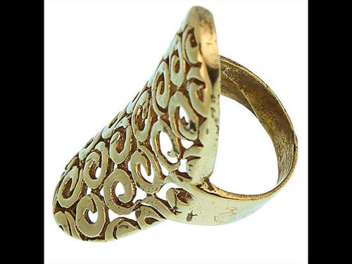Messing Ringe oval gebogen 4 cm Spiralen Kreise Brass antik golden nickelfrei Tribal Schmuck - chic - net.de