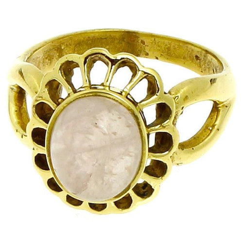 Messing Ringe Rosenquarz rosa Blume oval 19 mm antik golden nickelfrei Tribal Brass - chic - net.de