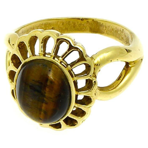 Messing Ringe Tigerauge braun Blume oval 19 mm antik golden nickelfrei Tribal Brass - chic - net.de
