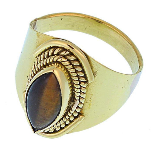 Messing Ringe Tigerauge Mandel Seil Bögen breit antik golden oxidiert nickelfrei Tribal Schmuck - chic - net.de