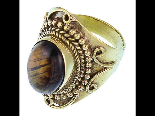 Messing Ringe Tigerauge oval Bögen Punkte Seil breit antik golden nickelfrei oxidiert Tribal Schmuck - chic - net.de