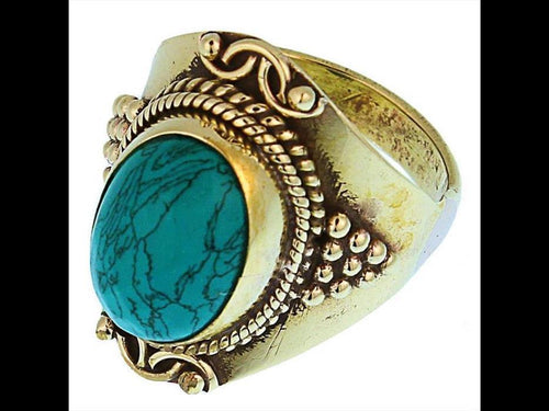 Messing Ringe Türkis oval Bögen Seile Spitzen breit antik golden nickelfrei Tribal Schmuck - chic - net.de