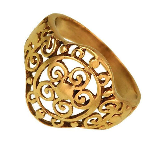 Messing Tribal Ring golden Blumen Schnörkel Mandala Muster glatt geschliffen antik - chic - net.de