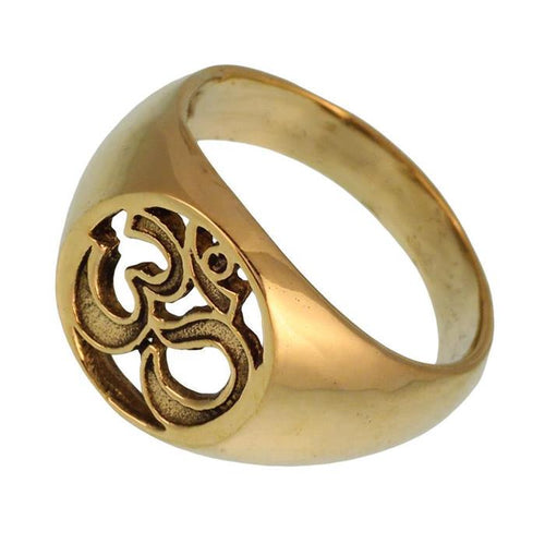 Messing Tribal Ring golden OM plastisches Stanzmuster glatt geschliffen antik - chic - net.de