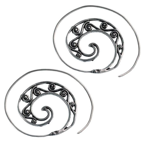 Messingohrringe versilbert Spiralen Linien S - Form Ornament 925 sterling Silber - chic - net.de