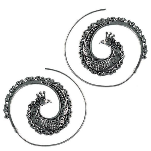 Messingohrringe versilbert Spiralen Pfau verziert Ornament 925 sterling Silber - chic - net.de