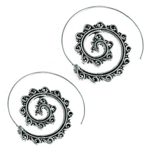 Messingohrringe versilbert Spiralen Wellen Pünktchen Ornament 925 sterling Silber - chic - net.de