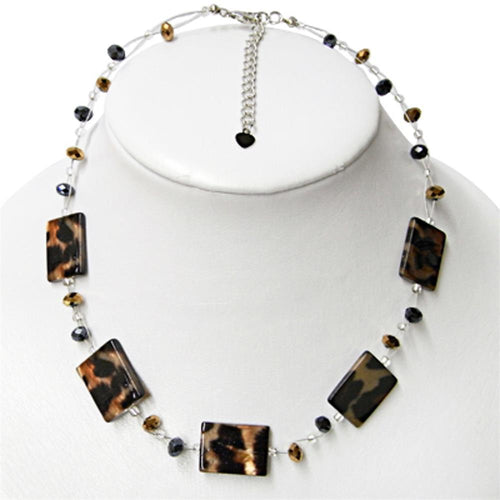 Muschelkette eckig braun getigert Perlmutt Glitzerperlen Edelstahl 41 - 48 cm - chic - net.de