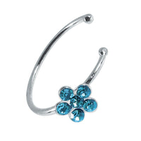 Cargar imagen en el visor de la galería, Nostril Piercing Nasenring 925 Sterling Silber Kristall Blume blau Glitzer Kugelenden - chic - net.de
