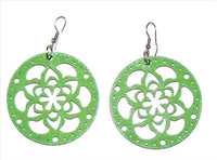 Load image into Gallery viewer, Grüne, Damen-Ohrringe aus Holz, Edelstahlbügel, ca. 50mm Ø
