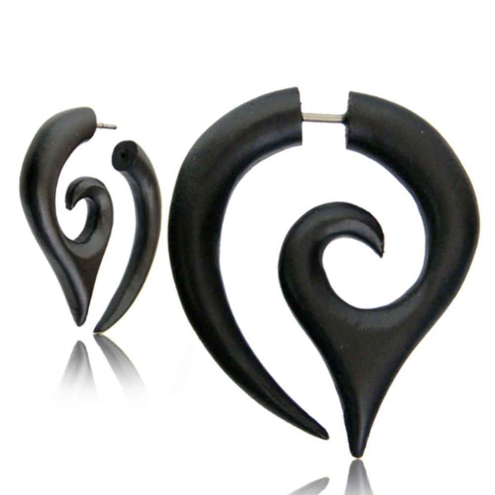 Tribal Fake Piercing Spitzen Spirale schwarz Holz Edelstahl 1 mm