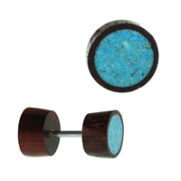 Load image into Gallery viewer, Fake Holz Plug Piercing crushed Türkis Inlay Sonoholz Edelstahl unisex
