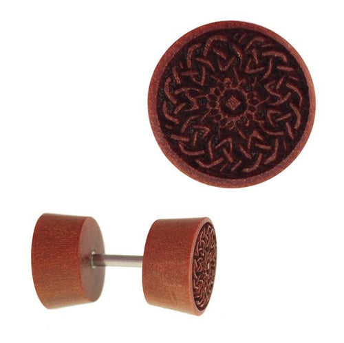 Fake Holz Plug Piercing Edelstahl Gravur teils golden verschiedene Motive