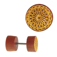 Cargar imagen en el visor de la galería, Fake Holz Plug Piercing Edelstahl Gravur teils golden verschiedene Motive
