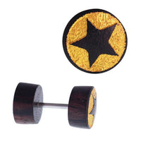 Cargar imagen en el visor de la galería, Fake Holz Plug Piercing Edelstahl Gravur teils golden verschiedene Motive
