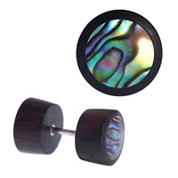 Cargar imagen en el visor de la galería, Fake Holz Plug Piercing Edelstahl Inlay Türkis Perlmutt verschiedene Motive
