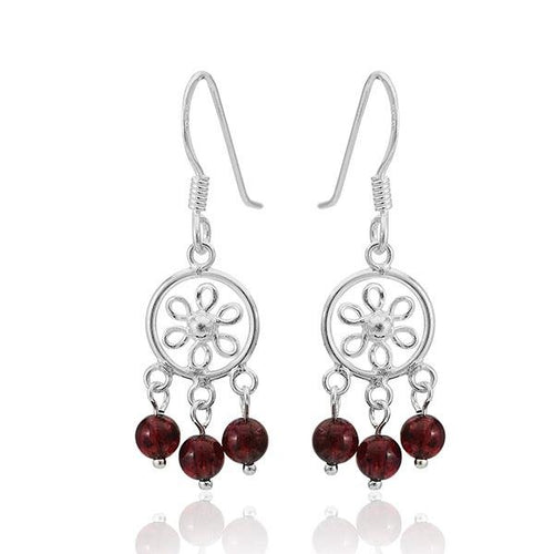 Ohrhänger Stein Perle dunkelrot 925er Sterling Silber Katzenauge Blume Granat - chic - net.de