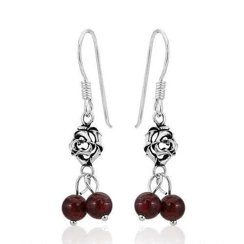 Ohrhänger Stein Perle dunkelrot 925er Sterling Silber Katzenauge Blüte Granat Perlen - chic - net.de