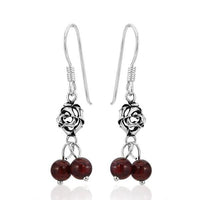 Load image into Gallery viewer, Ohrhänger Stein Perle dunkelrot 925er Sterling Silber Katzenauge Blüte Granat Perlen - chic - net.de
