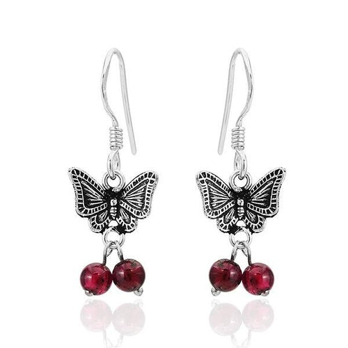 Ohrhänger Stein Perle dunkelrot 925er Sterling Silber Katzenauge Schmetterling - chic - net.de